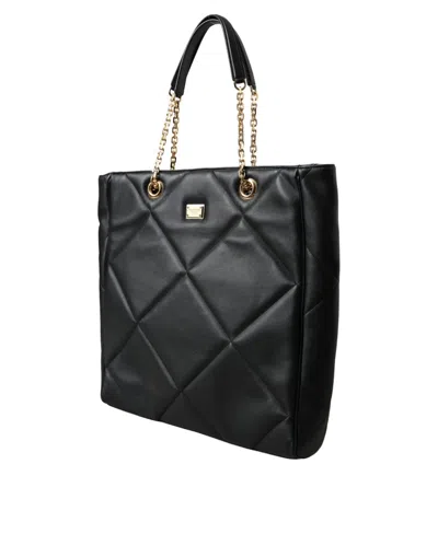 Dolce & Gabbana Black Leather Jungle Quilted Shopping Tote Women's Bag In Black