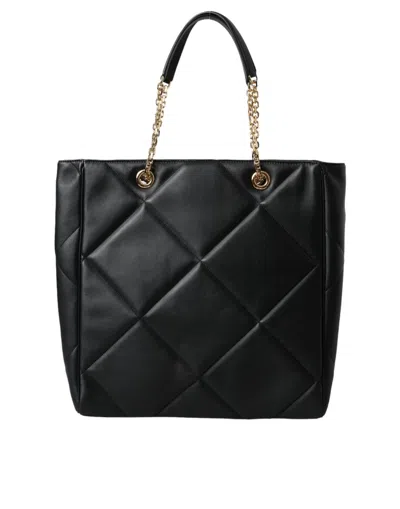 Dolce & Gabbana Black Leather Jungle Quilted Shopping Tote Women's Bag In Black
