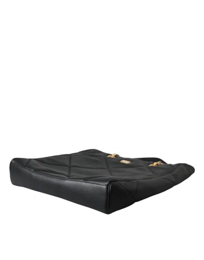 Dolce & Gabbana Black Leather Jungle Quilted Shopping Tote Women's Bag In Black