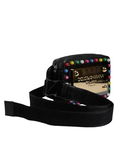 Pre-owned Dolce & Gabbana Black Leather Led Logo Belt Waist Fanny Pack Women's Bag ()