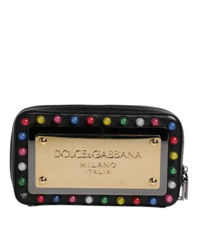 Pre-owned Dolce & Gabbana Black Leather Led Logo Wrist Strap Clutch Women's Bag ()