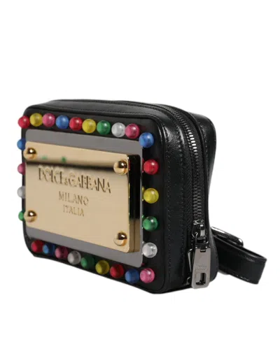 Pre-owned Dolce & Gabbana Black Leather Led Logo Wrist Strap Clutch Women's Bag ()