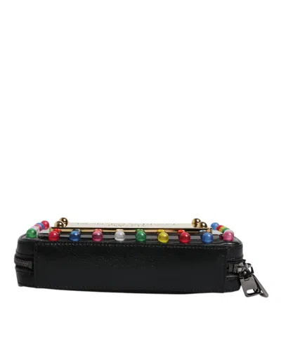 Pre-owned Dolce & Gabbana Black Leather Led Logo Wrist Strap Clutch Women's Bag ()