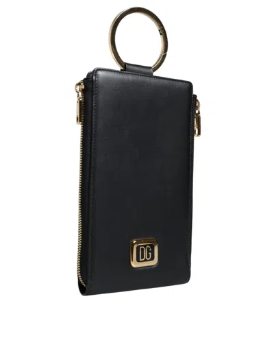 Pre-owned Dolce & Gabbana Black Leather Logo Plaque Neck Strap Card Coin Women's Wallet ()