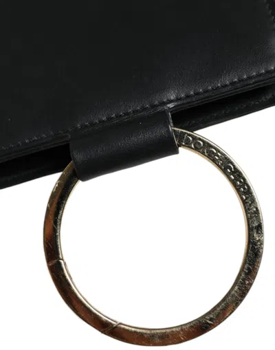 Pre-owned Dolce & Gabbana Black Leather Logo Plaque Neck Strap Card Coin Women's Wallet ()