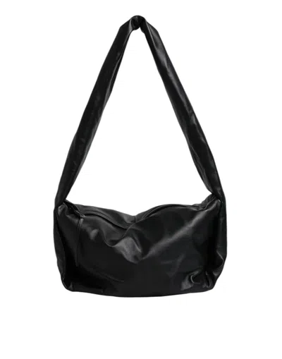 Pre-owned Dolce & Gabbana Black Leather Logo Plaque Shoulder Women's Bag ()