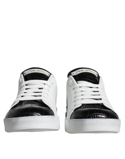 Pre-owned Dolce & Gabbana Black Leather Logo Portofino Sneaker Men's Shoes () In Multi