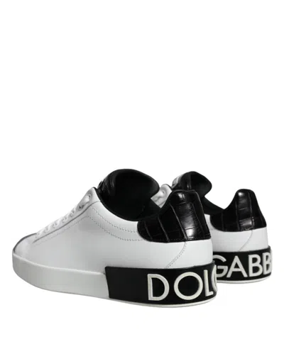 Pre-owned Dolce & Gabbana Black Leather Logo Portofino Sneaker Men's Shoes () In Multi