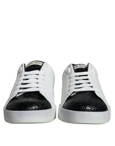 Pre-owned Dolce & Gabbana Black Leather Logo Portofino Sneaker Men's Shoes () In Multi