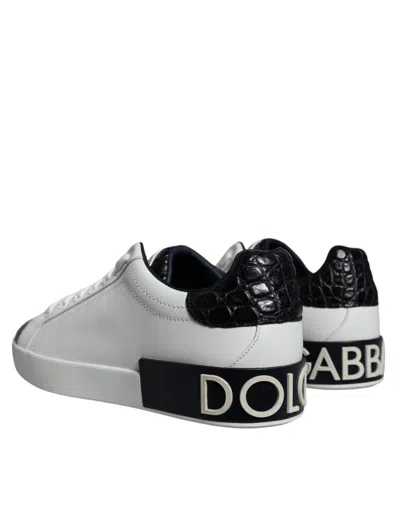 Pre-owned Dolce & Gabbana Black Leather Logo Portofino Sneaker Men's Shoes () In Multi