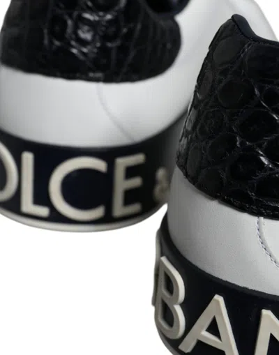 Pre-owned Dolce & Gabbana Black Leather Logo Portofino Sneaker Men's Shoes () In Multi