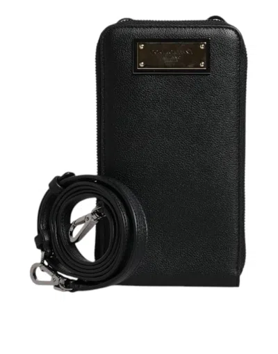 Pre-owned Dolce & Gabbana Black Leather Purse Crossbody Sling Phone Men's Bag ()