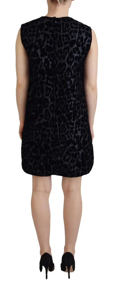 Dolce & Gabbana Black Leopard Shift Mini Polyester Women's Dress In Black