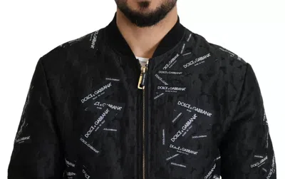 Pre-owned Dolce & Gabbana Black Logo Patch Brocade Bomber Full Zip Men's Jacket ()
