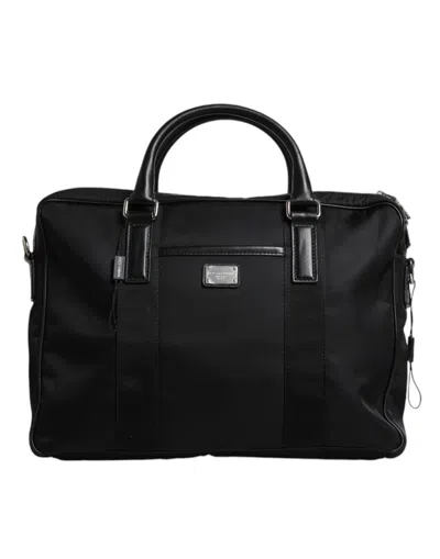 Pre-owned Dolce & Gabbana Black Logo Plaque Double Handle Messenger Men's Bag ()