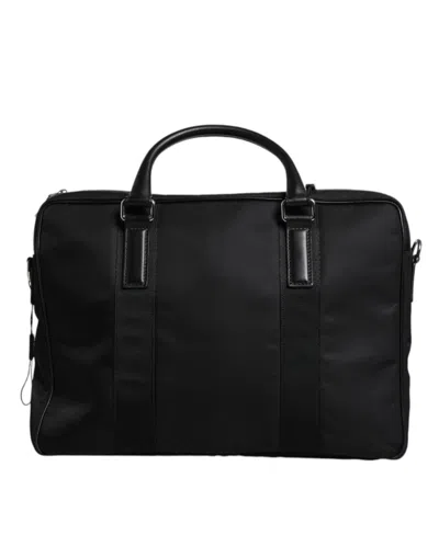 Pre-owned Dolce & Gabbana Black Logo Plaque Double Handle Messenger Men's Bag ()
