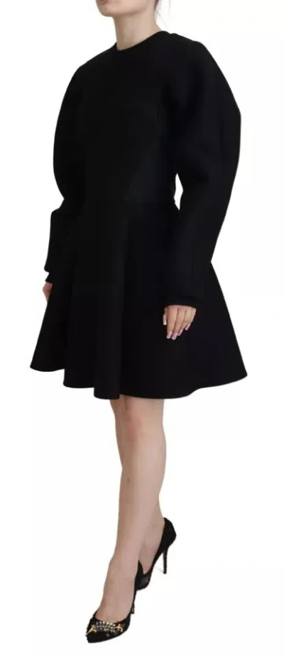 Pre-owned Dolce & Gabbana Black Long Sleeves A-line Mini Cotton Women's Dress ()
