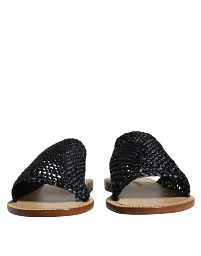 Pre-owned Dolce & Gabbana Black Monochrome Braided Raffia Slides Men's Shoes ()