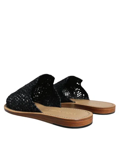 Pre-owned Dolce & Gabbana Black Monochrome Braided Raffia Slides Men's Shoes ()