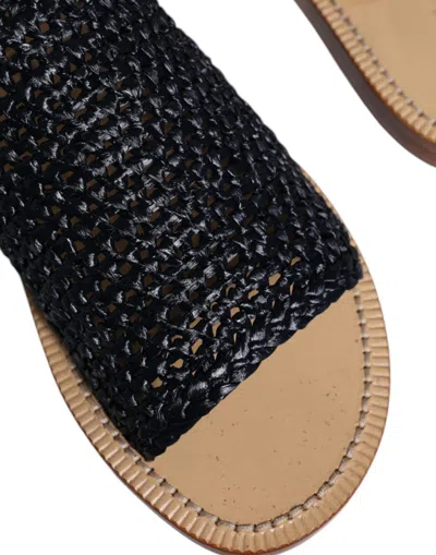 Pre-owned Dolce & Gabbana Black Monochrome Braided Raffia Slides Men's Shoes ()