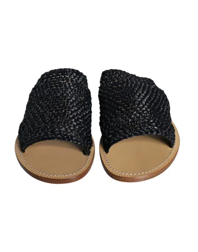 Pre-owned Dolce & Gabbana Black Monochrome Braided Raffia Slides Men's Shoes ()
