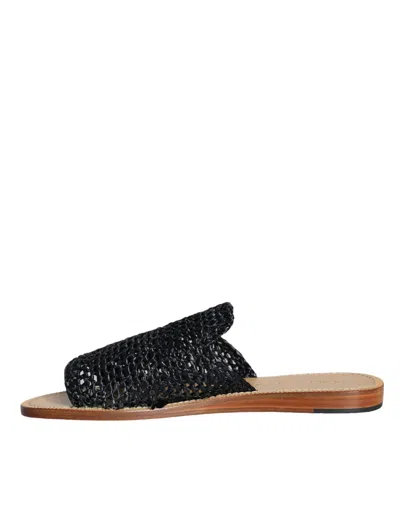 Pre-owned Dolce & Gabbana Black Monochrome Braided Raffia Slides Men's Shoes ()