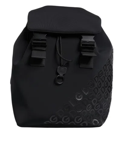 Pre-owned Dolce & Gabbana Black Neoprene Nylon Dg Logo School Backpack Men's Bag ()