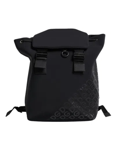 Pre-owned Dolce & Gabbana Black Neoprene Nylon Dg Logo School Backpack Men's Bag ()