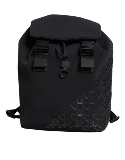 Pre-owned Dolce & Gabbana Black Neoprene Nylon Dg Logo School Backpack Men's Bag ()