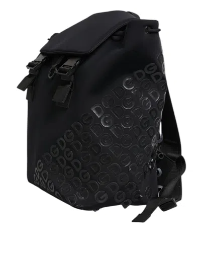 Pre-owned Dolce & Gabbana Black Neoprene Nylon Dg Logo School Backpack Men's Bag ()
