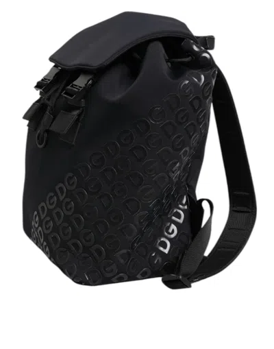 Pre-owned Dolce & Gabbana Black Neoprene Nylon Dg Logo School Backpack Men's Bag ()