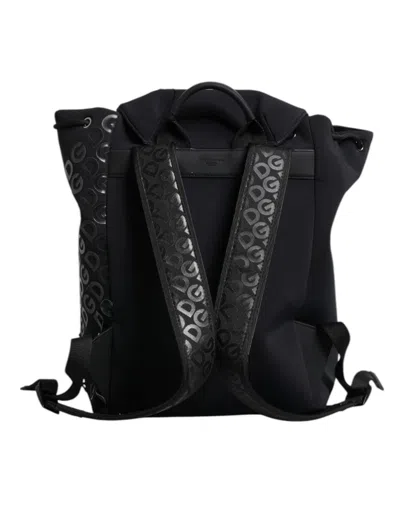 Pre-owned Dolce & Gabbana Black Neoprene Nylon Dg Logo School Backpack Men's Bag ()