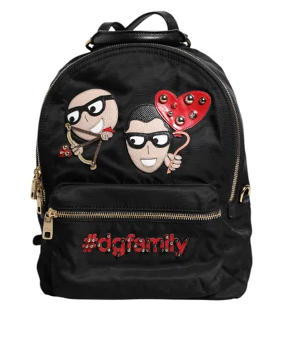 Pre-owned Dolce & Gabbana Black Nylon #dgfamily Vulcano Embellished Backpack Women's Bag ()