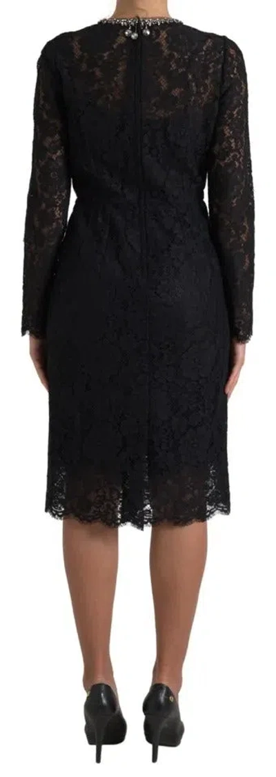 Pre-owned Dolce & Gabbana Black Nylon Lace Embellished Sheath Women's Dress ()