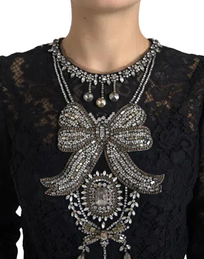 Pre-owned Dolce & Gabbana Black Nylon Lace Embellished Sheath Women's Dress ()