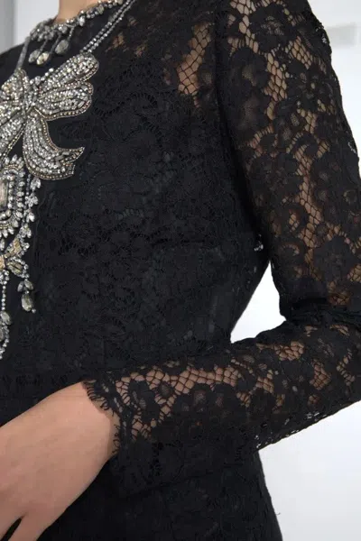 Pre-owned Dolce & Gabbana Black Nylon Lace Embellished Sheath Women's Dress ()