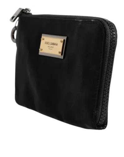 Pre-owned Dolce & Gabbana Black Nylon Logo Plaque Keyring Pouch Clutch Men's Bag ()