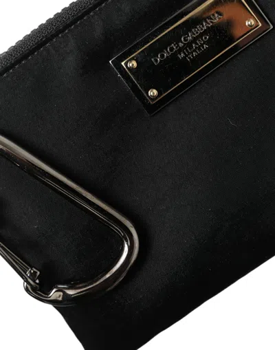 Dolce & Gabbana Black Nylon Logo Plaque Keyring Pouch Clutch Women's Bag In Black