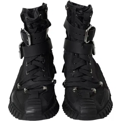 Pre-owned Dolce & Gabbana Black Nylon Ns1 High Top Sneakers Women's Shoes ()