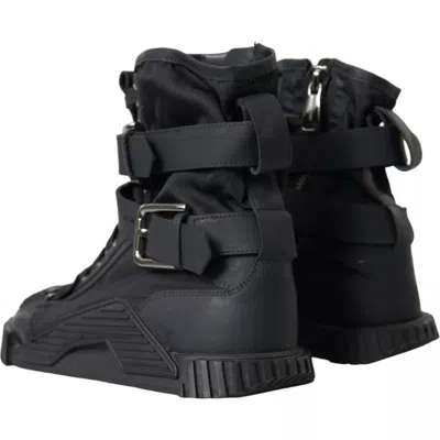 Pre-owned Dolce & Gabbana Black Nylon Ns1 High Top Sneakers Women's Shoes ()