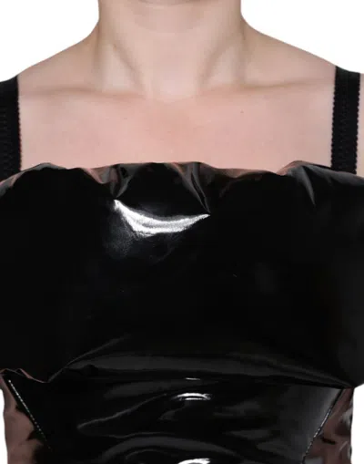 Pre-owned Dolce & Gabbana Black Polyester Ruched Coated Mini Women's Dress ()