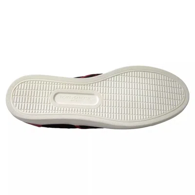 Pre-owned Dolce & Gabbana Black Red Lace Slip On Low Top Sneakers Women's Shoes ()
