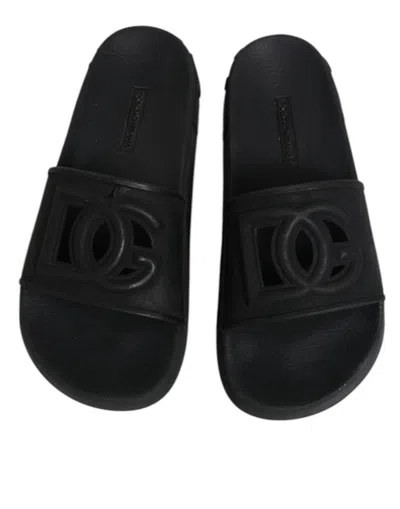 Pre-owned Dolce & Gabbana Black Rubber Slides Sandals Beachwear Women's Shoes ()