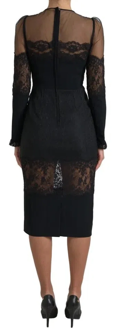 Pre-owned Dolce & Gabbana Black Sheer Floral Lace Sheath Midi Women's Dress ()