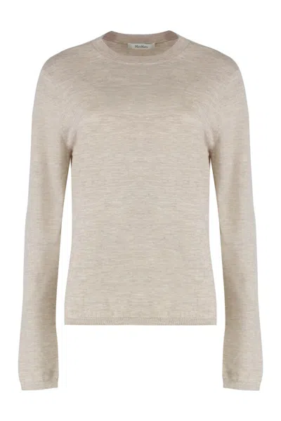 Max Mara Cashmere Marica Crew Neck Knit Sweater In Neutral