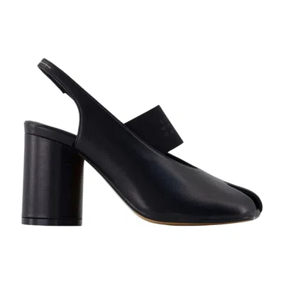 Mm6 Maison Margiela Anatomic Numeric Slingback Peep Toe Block Heel In Black