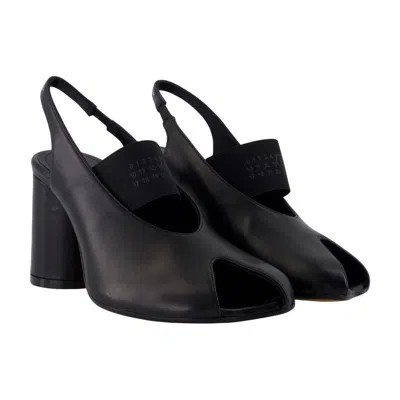 Mm6 Maison Margiela Anatomic Numeric Slingback Peep Toe Block Heel In Black