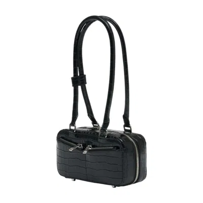 Self-portrait Crocodile-embossed Leather Shoulder Bag In Black