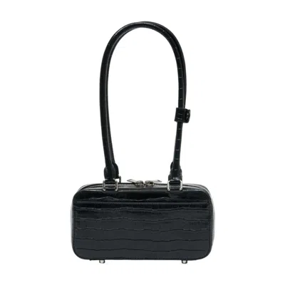 Self-portrait Crocodile-embossed Leather Shoulder Bag In Black
