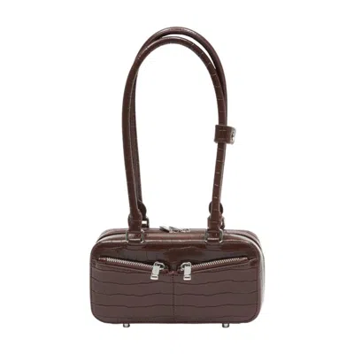 Self-portrait Crocodile-embossed Leather Shoulder Bag In Brown